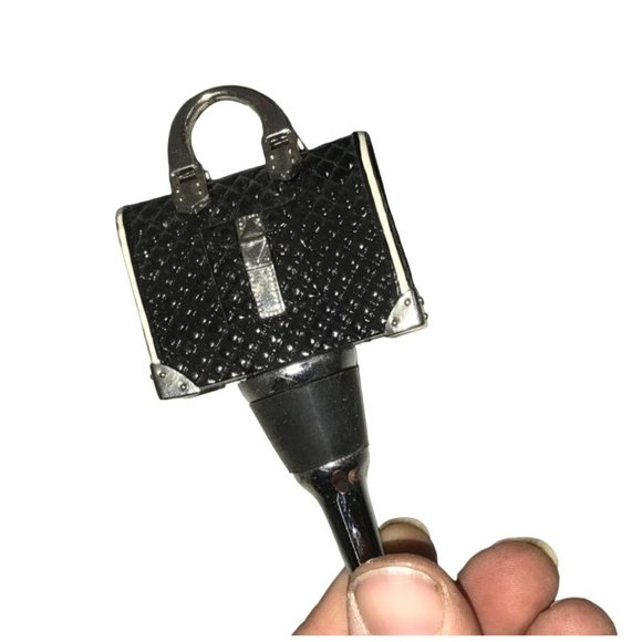 Black/Silver Handled Classy Handbag Purse Bottle Stopper 4'' - Picture 4 of 5
